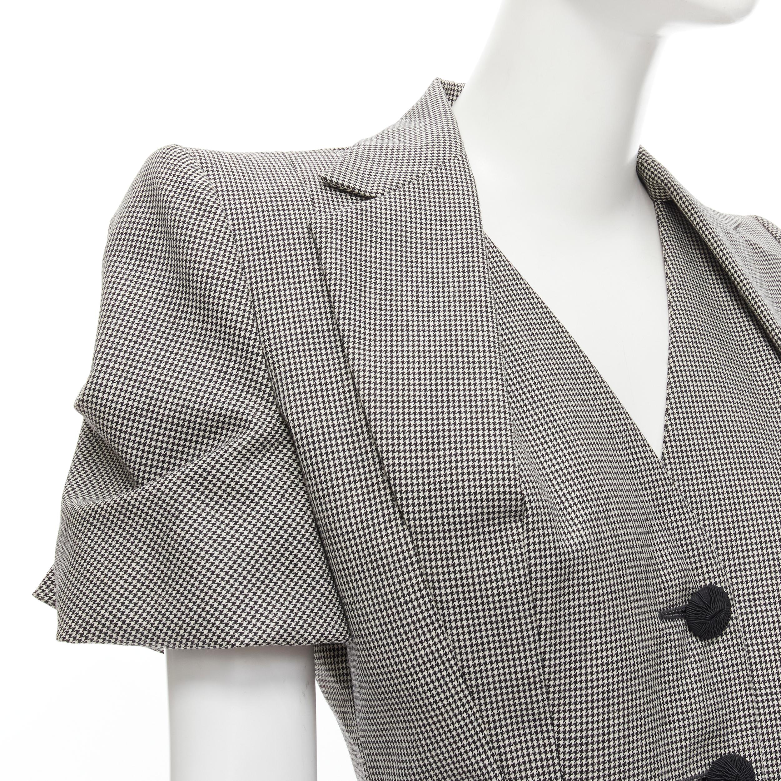JOHN GALLIANO 1995 Vintage grey houndstooth padded hip jacket skirt Madonna IT40 In Excellent Condition For Sale In Hong Kong, NT
