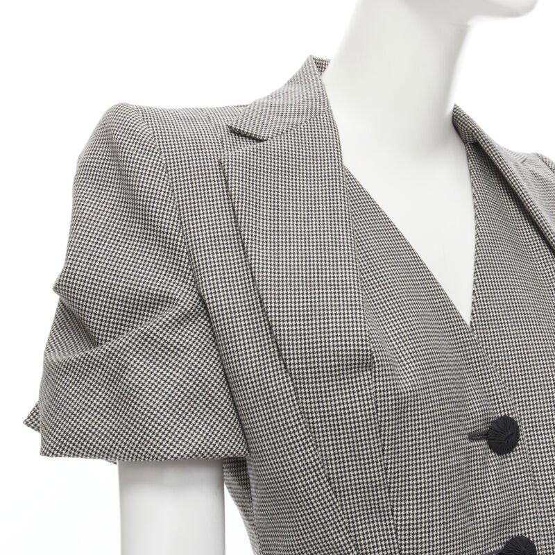 JOHN GALLIANO 1995 Vintage grey houndstooth padded hip jacket skirt Madonna IT40 For Sale 2