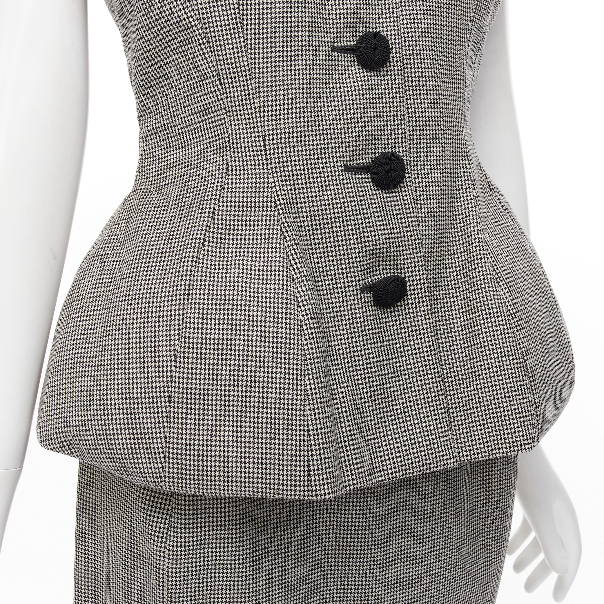 Women's JOHN GALLIANO 1995 Vintage grey houndstooth padded hip jacket skirt Madonna IT40 For Sale