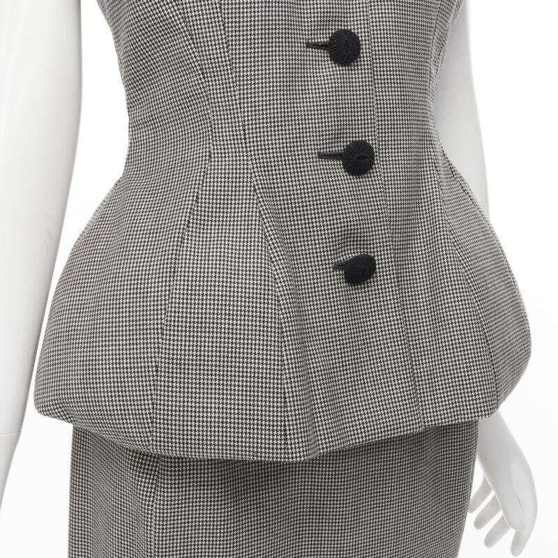 JOHN GALLIANO 1995 Vintage grey houndstooth padded hip jacket skirt Madonna IT40 For Sale 3
