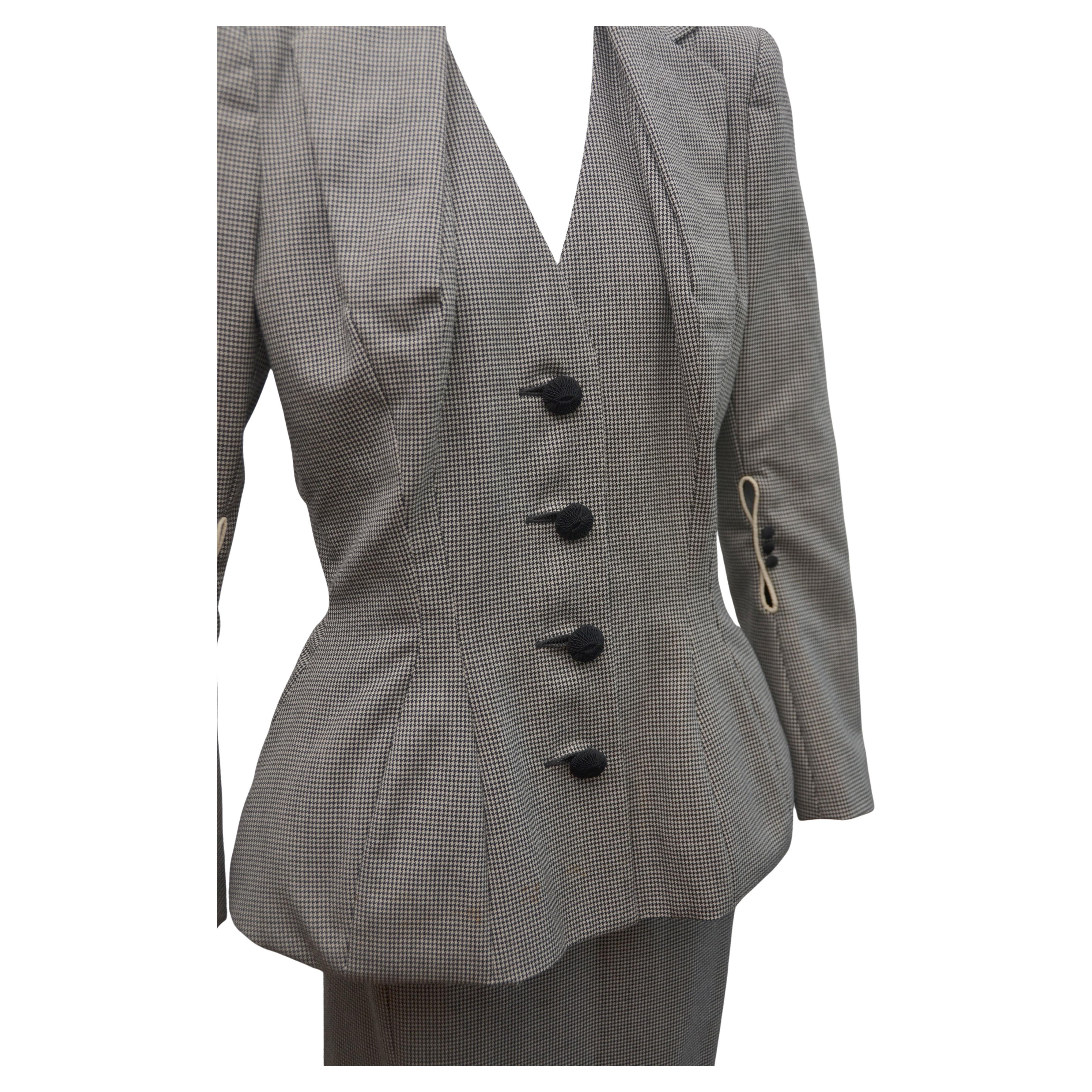 Gray JOHN GALLIANO Vintage Houndstooth Padded Hip Suit