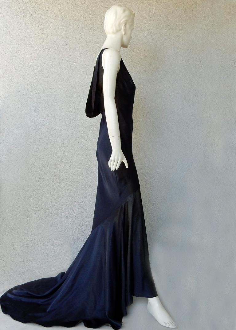 Black John Galliano 1997 Navy Blue Dramatic Vintage 1930's Harlowesque Gown