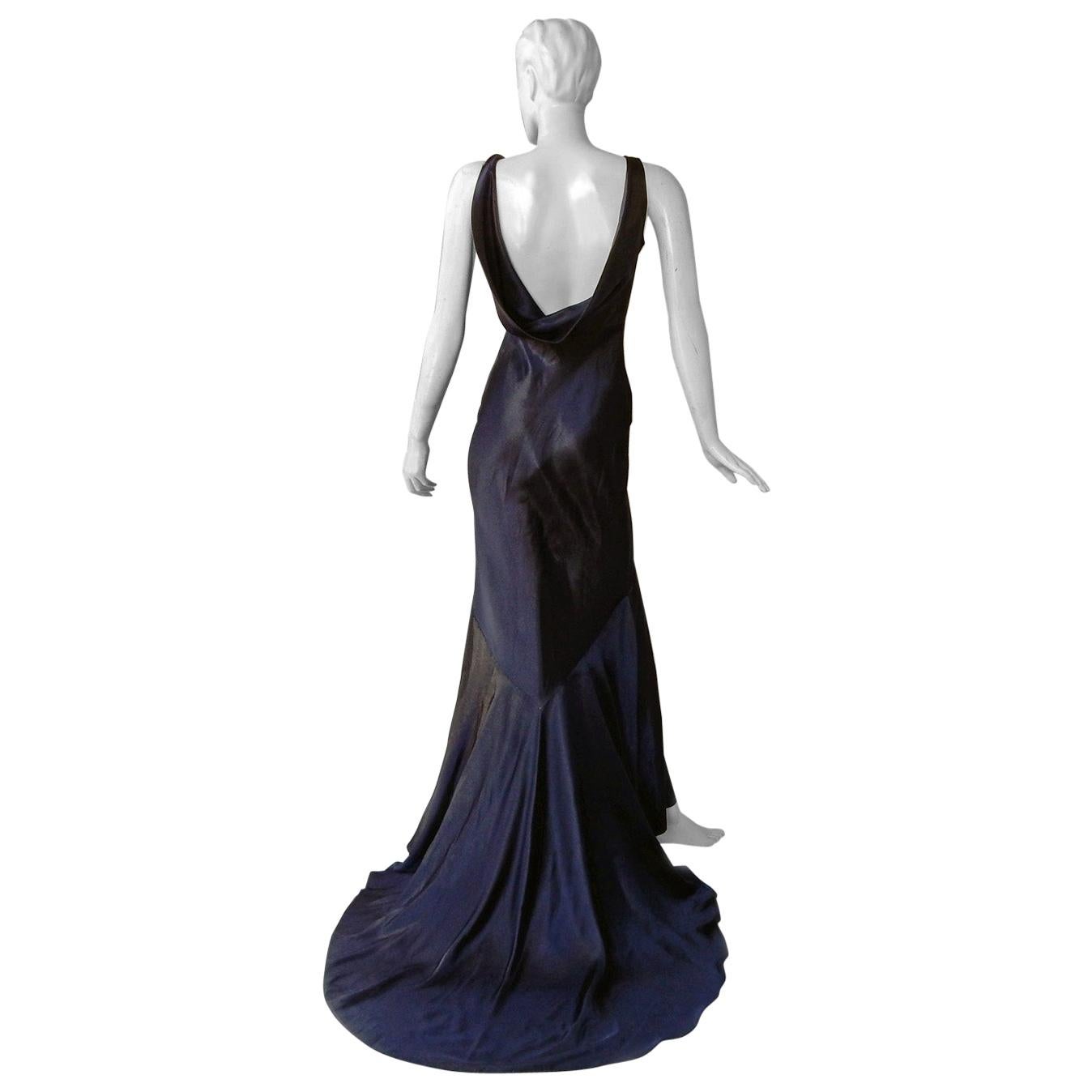 John Galliano 1997 Navy Blue Dramatic Vintage 1930's Harlowesque Gown