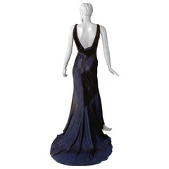 John Galliano 1997 Marineblaues dramatisches Kleid im Harlowesken Stil der 1930er Jahre