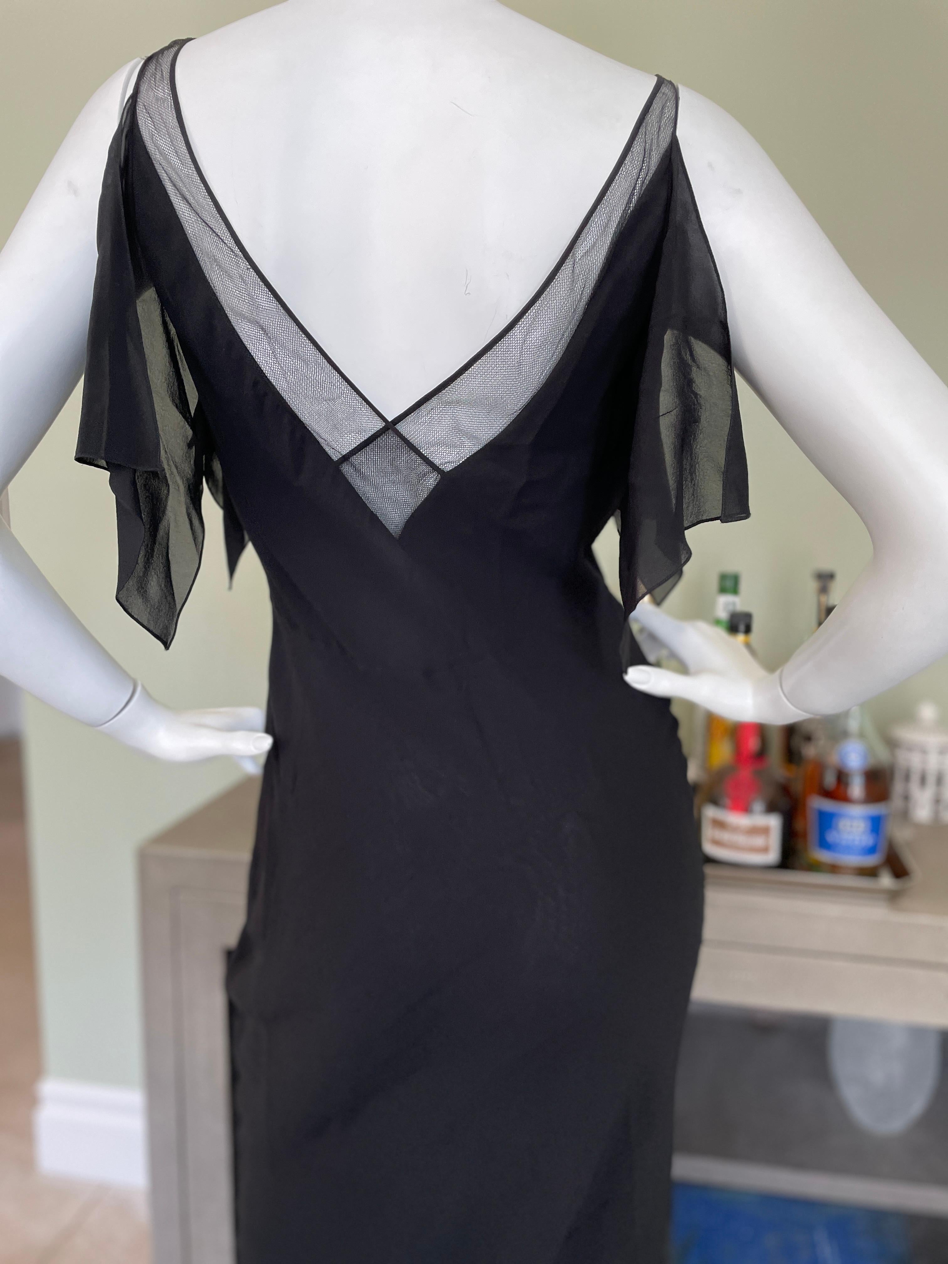  John Galliano 1999 Bias Cut Little Black Dress w Mesh Inserts & Flutter Sleeves For Sale 5