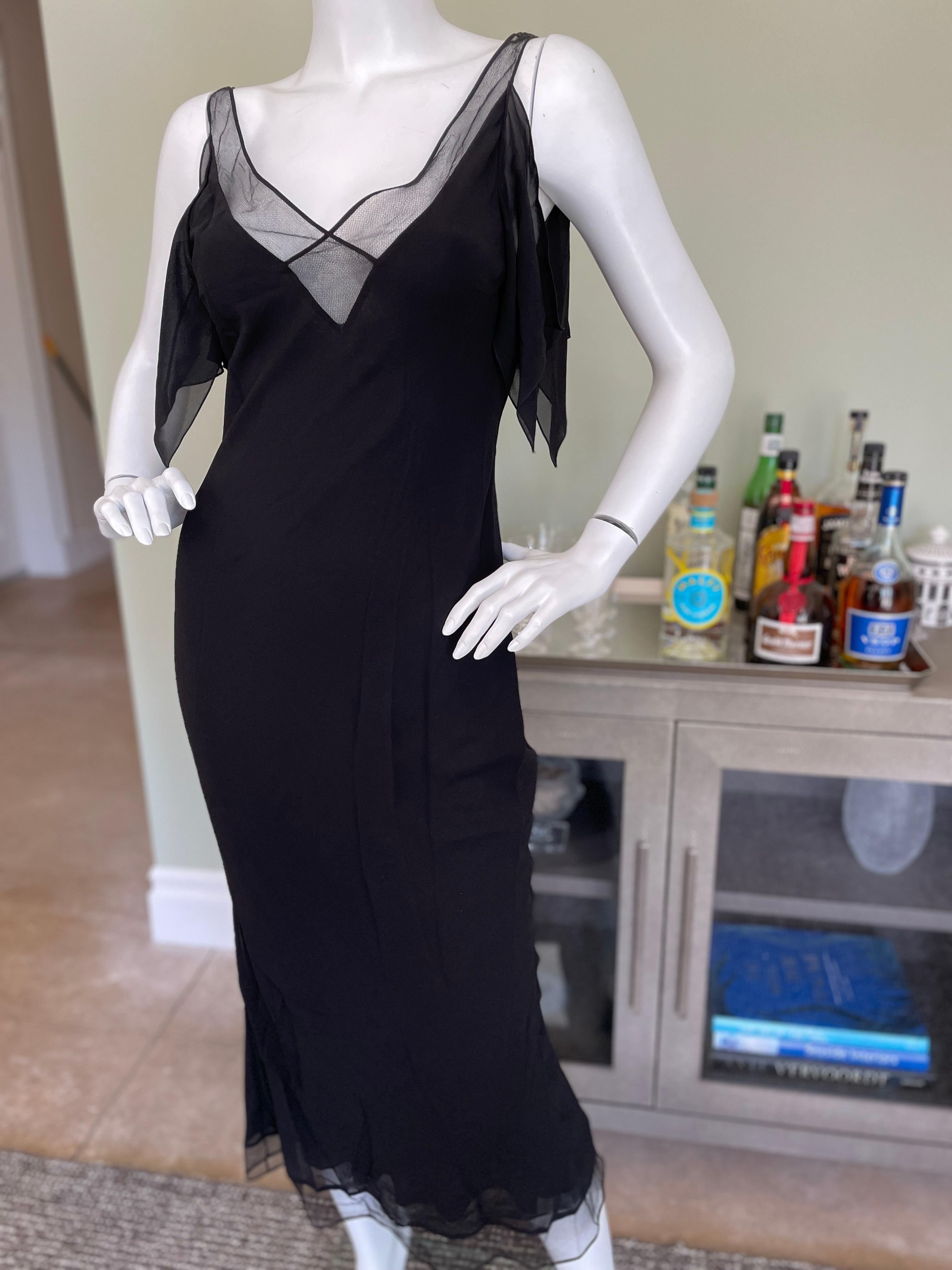  John Galliano 1999 Bias Cut Little Black Dress w Mesh Inserts & Flutter Sleeves In Good Condition For Sale In Cloverdale, CA