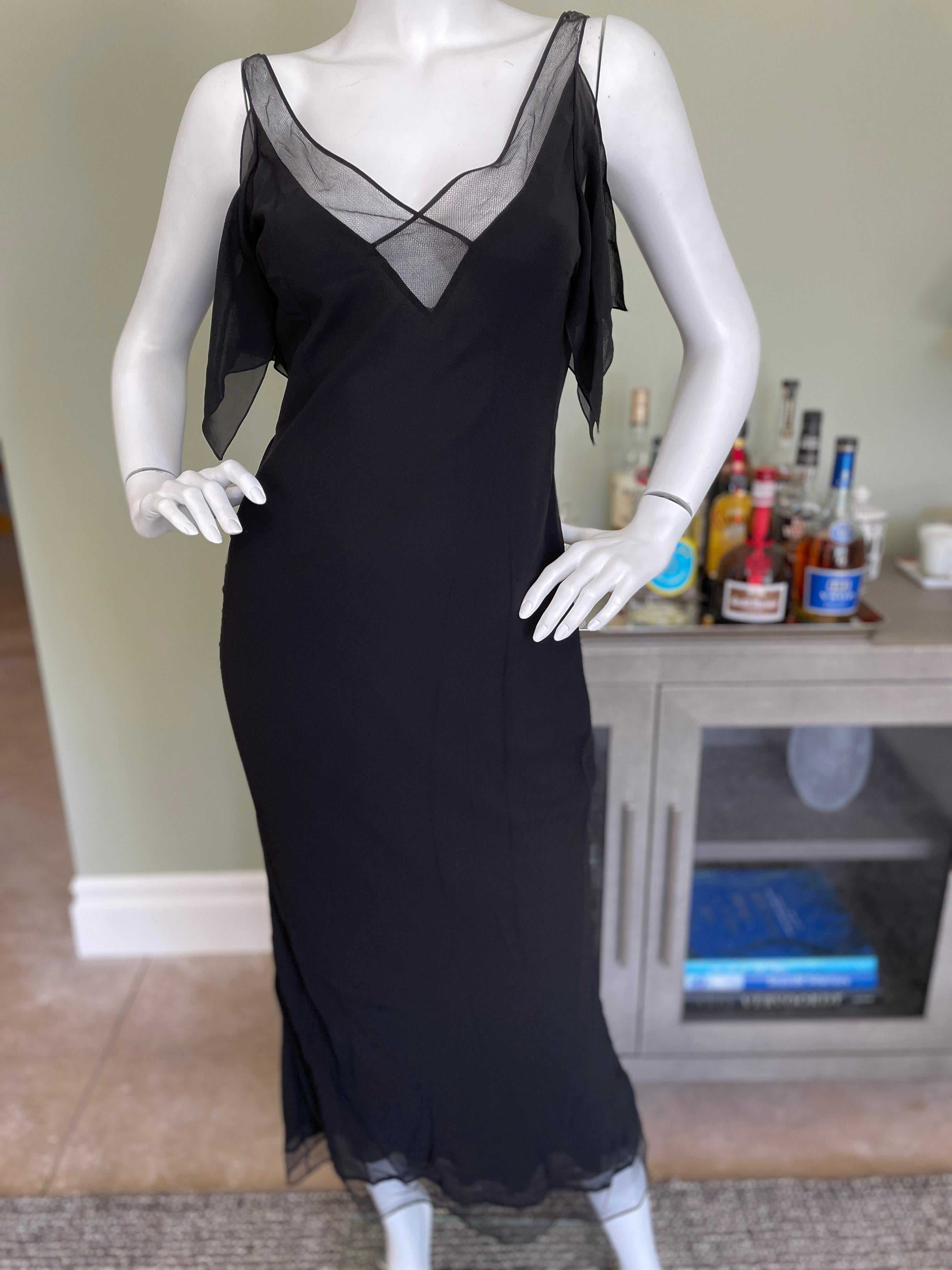 Women's  John Galliano 1999 Bias Cut Little Black Dress w Mesh Inserts & Flutter Sleeves For Sale