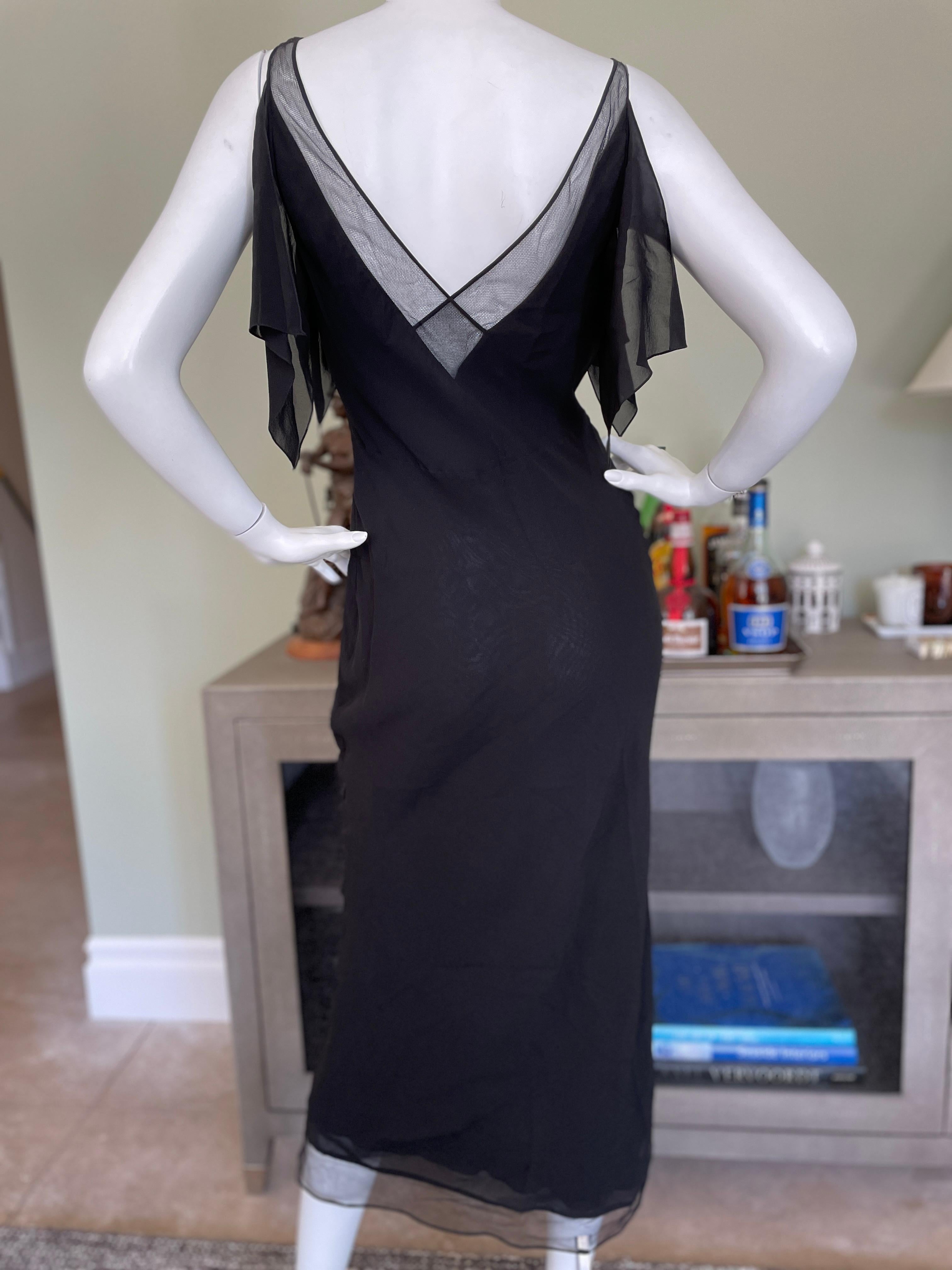  John Galliano 1999 Bias Cut Little Black Dress w Mesh Inserts & Flutter Sleeves For Sale 2