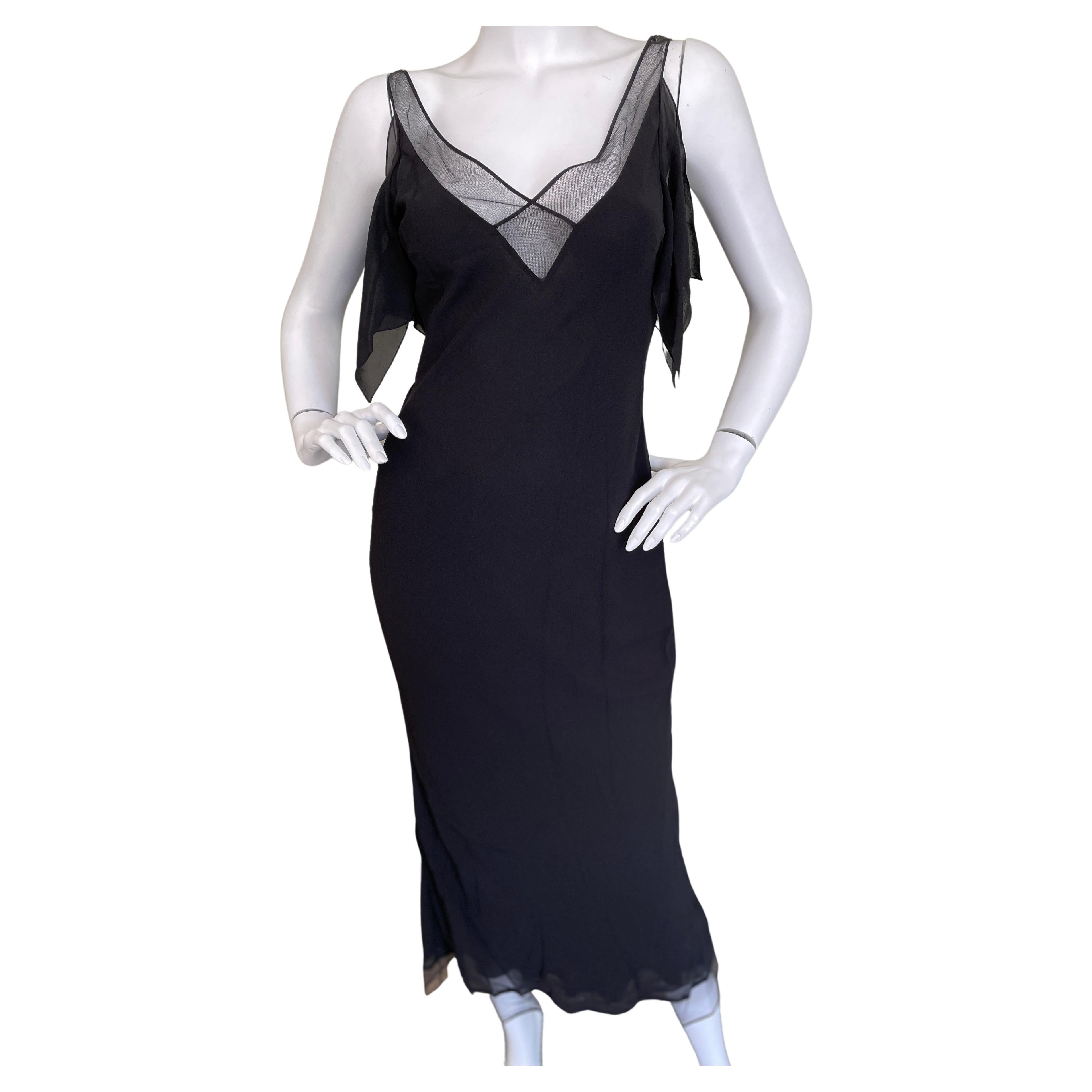 John Galliano 1999 Bias Cut Little Black Dress w Mesh Inserts & Flutter Sleeves For Sale