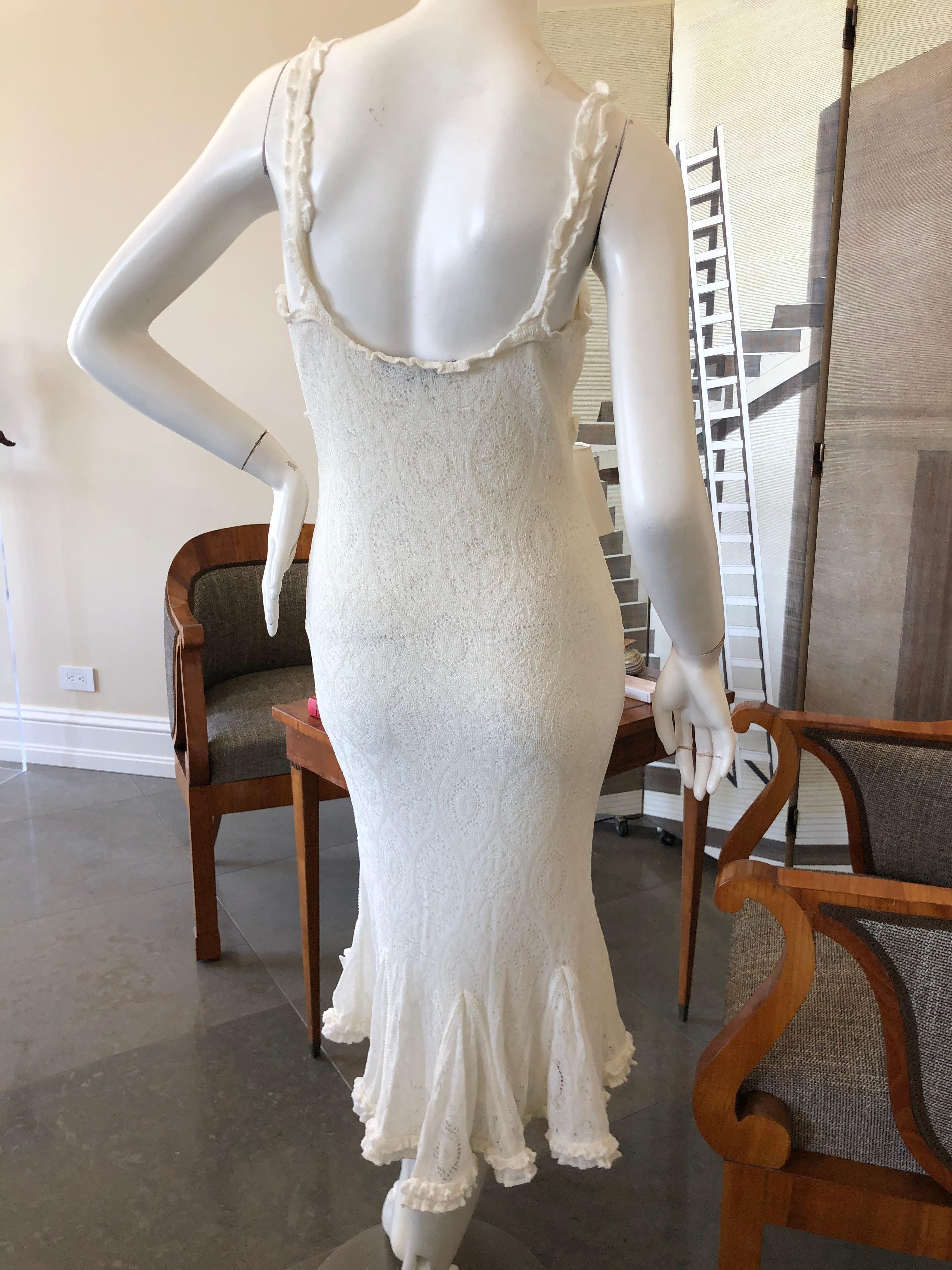 John Galliano 1999 Ivory Pattern Knit Dress with Ruffled Flounce Hem For Sale 3