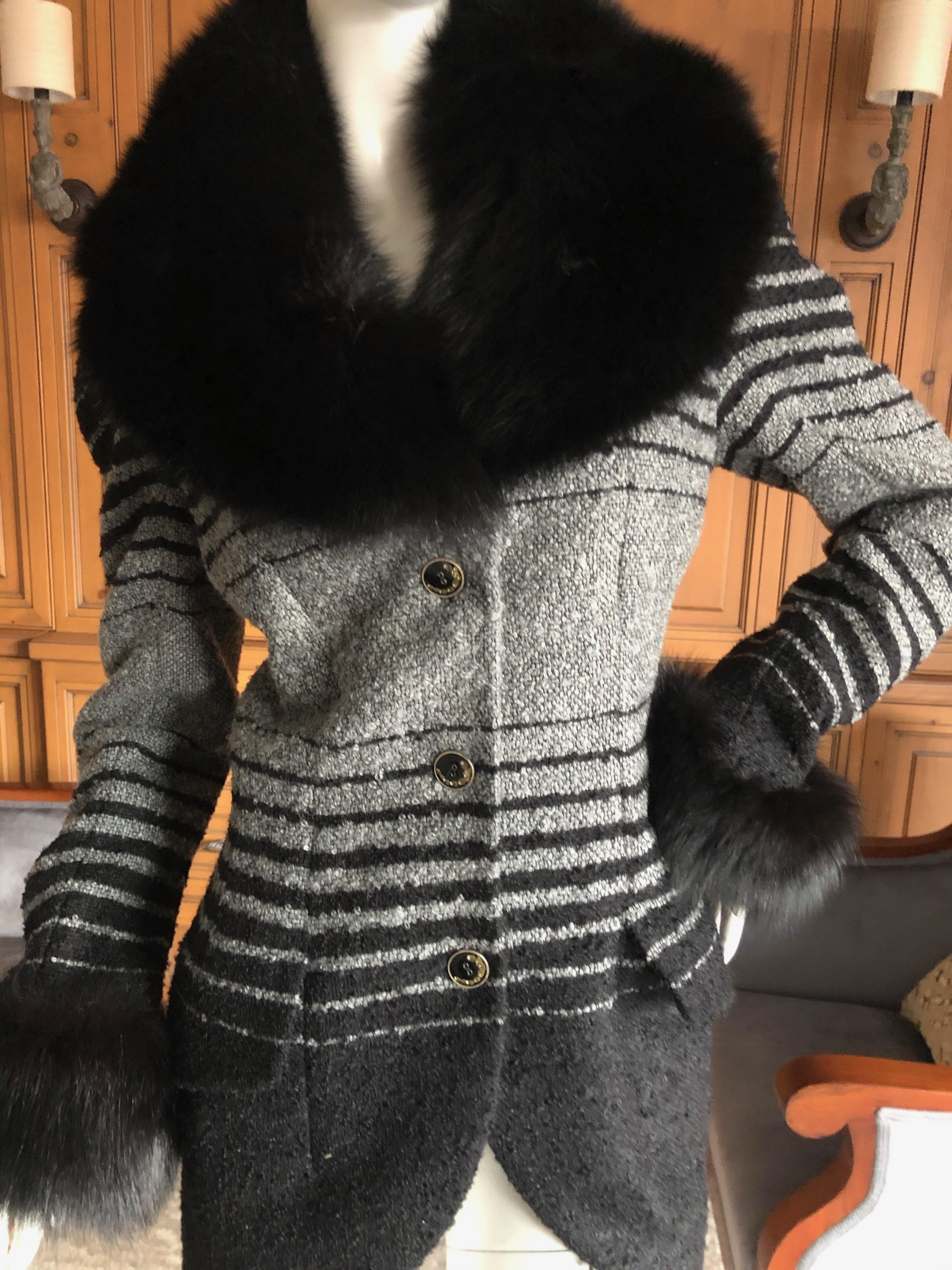 John Galliano 1999 Ombre Striped Jacket with Fox Fur Collar and Cuffs In Excellent Condition For Sale In Cloverdale, CA
