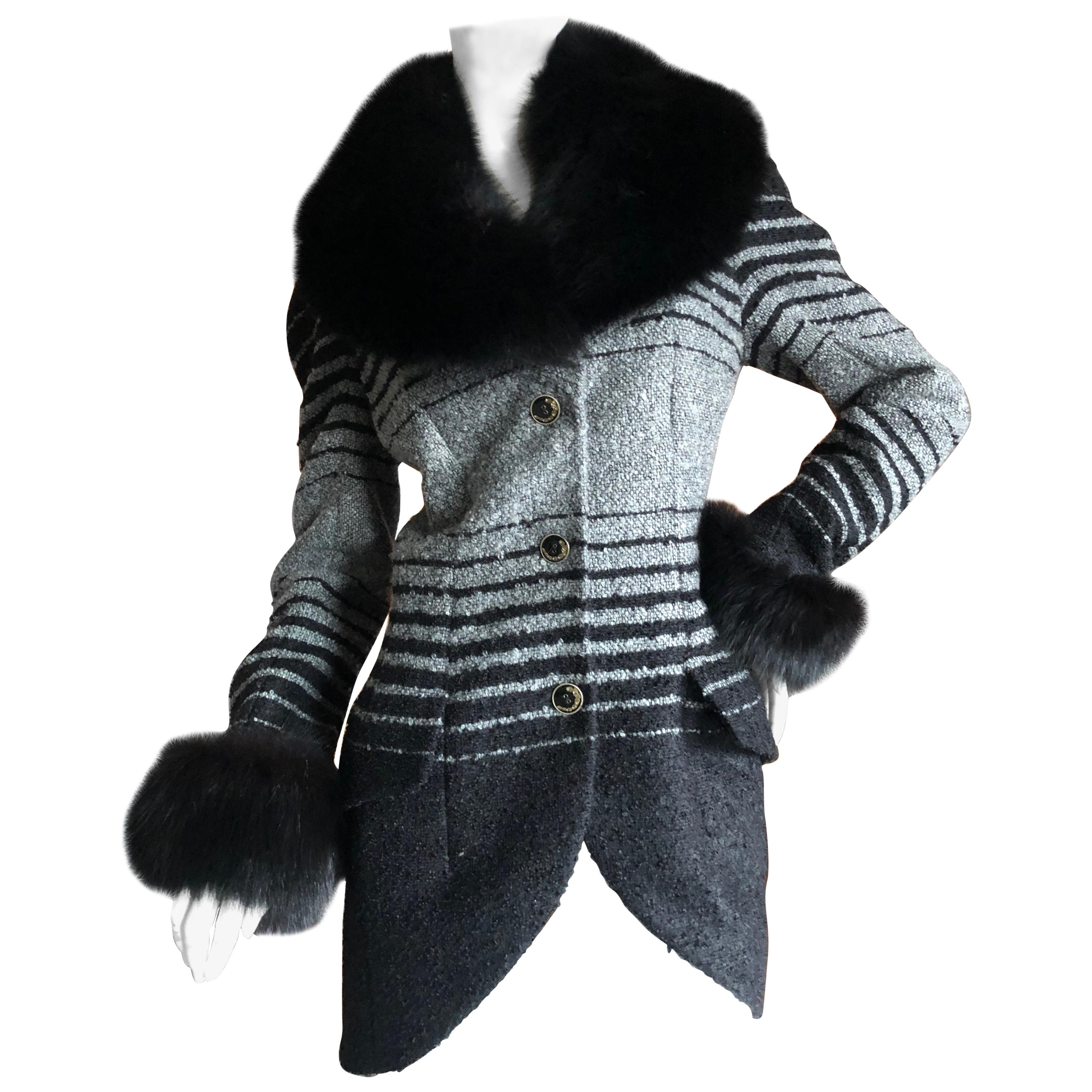 John Galliano 1999 Ombre Striped Jacket with Fox Fur Collar and Cuffs For Sale
