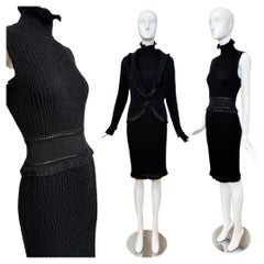 JOHN GALLIANO 1999 Vintage Black Fringe 2 Piece Dress Jacket Set