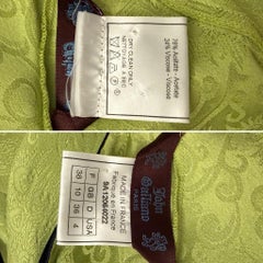 JOHN GALLIANO 1999 Vintage Green Paisley Print Gown w. Blue Velvet Trim