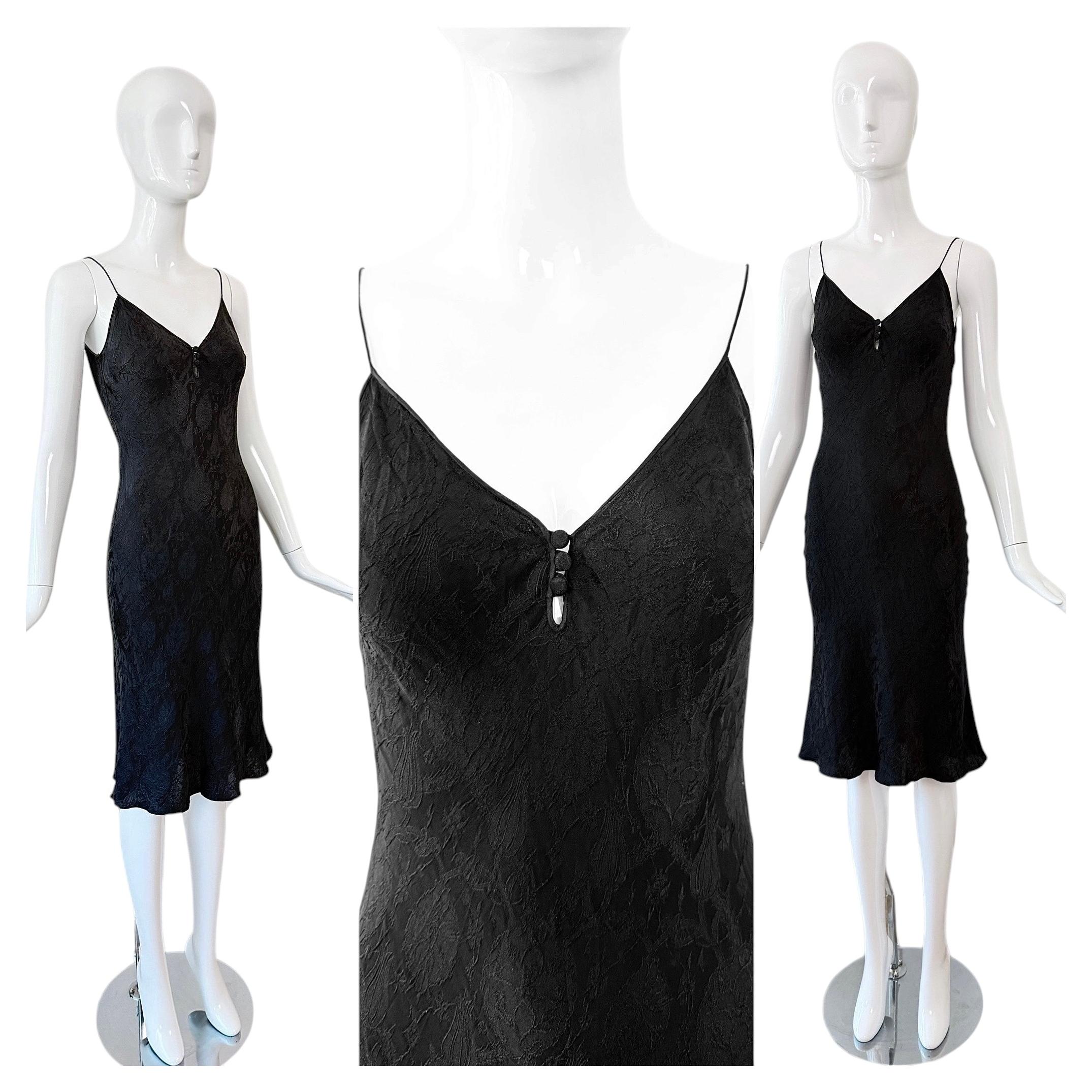 JOHN GALLIANO 1999 Vintage Silk Floral Brocade Little Black Slip Dress