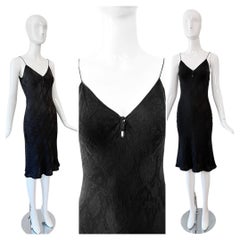 JOHN GALLIANO 1999 Vintage Silk Floral Brocade Little Black Slip Dress