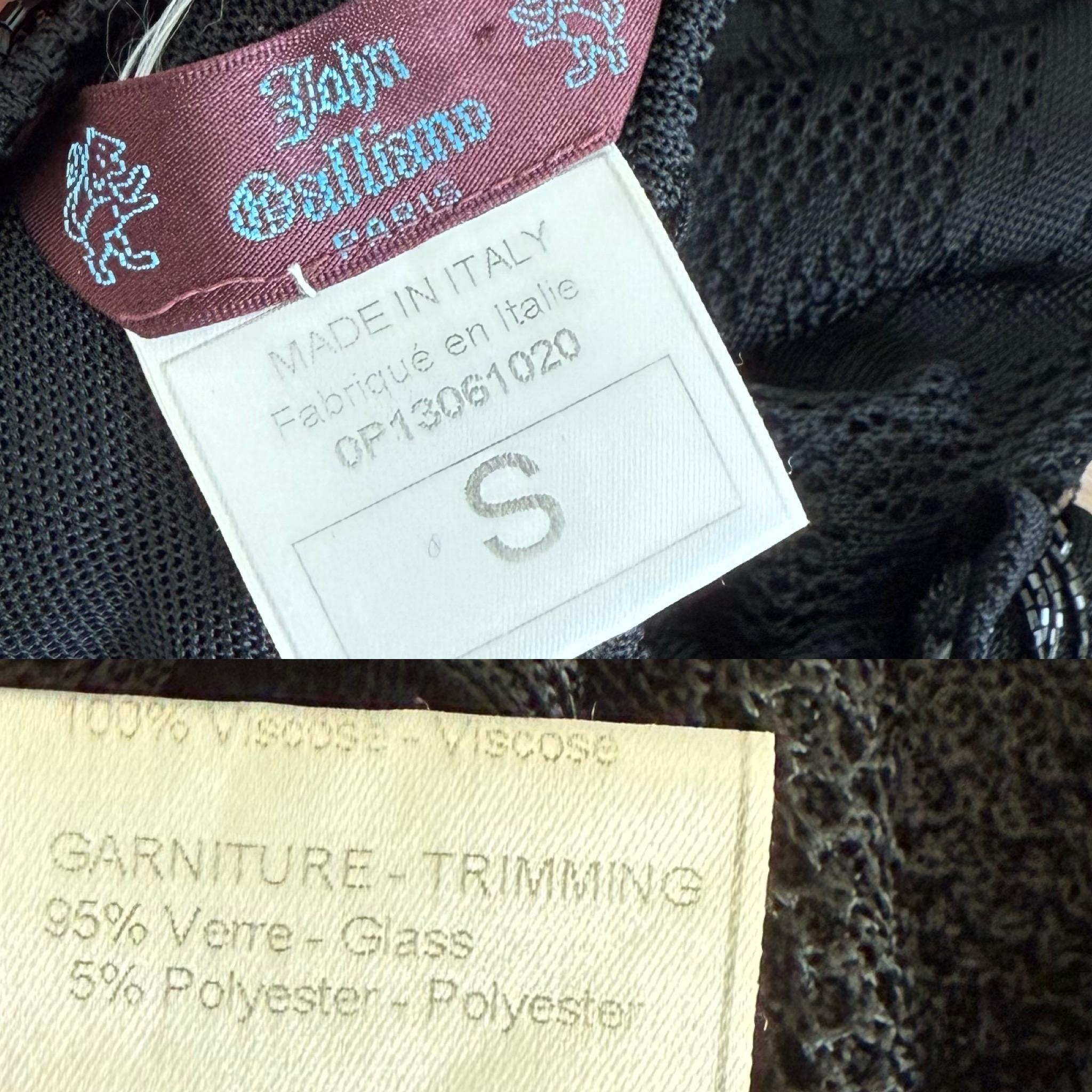 JOHN GALLIANO 2000 Vintage Beaded Black Evening Gown Maxi Dress Pointelle Knit For Sale 5