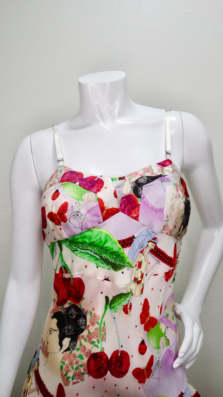 John Galliano 2000s Cherry Motif Silk Slip Dress  1