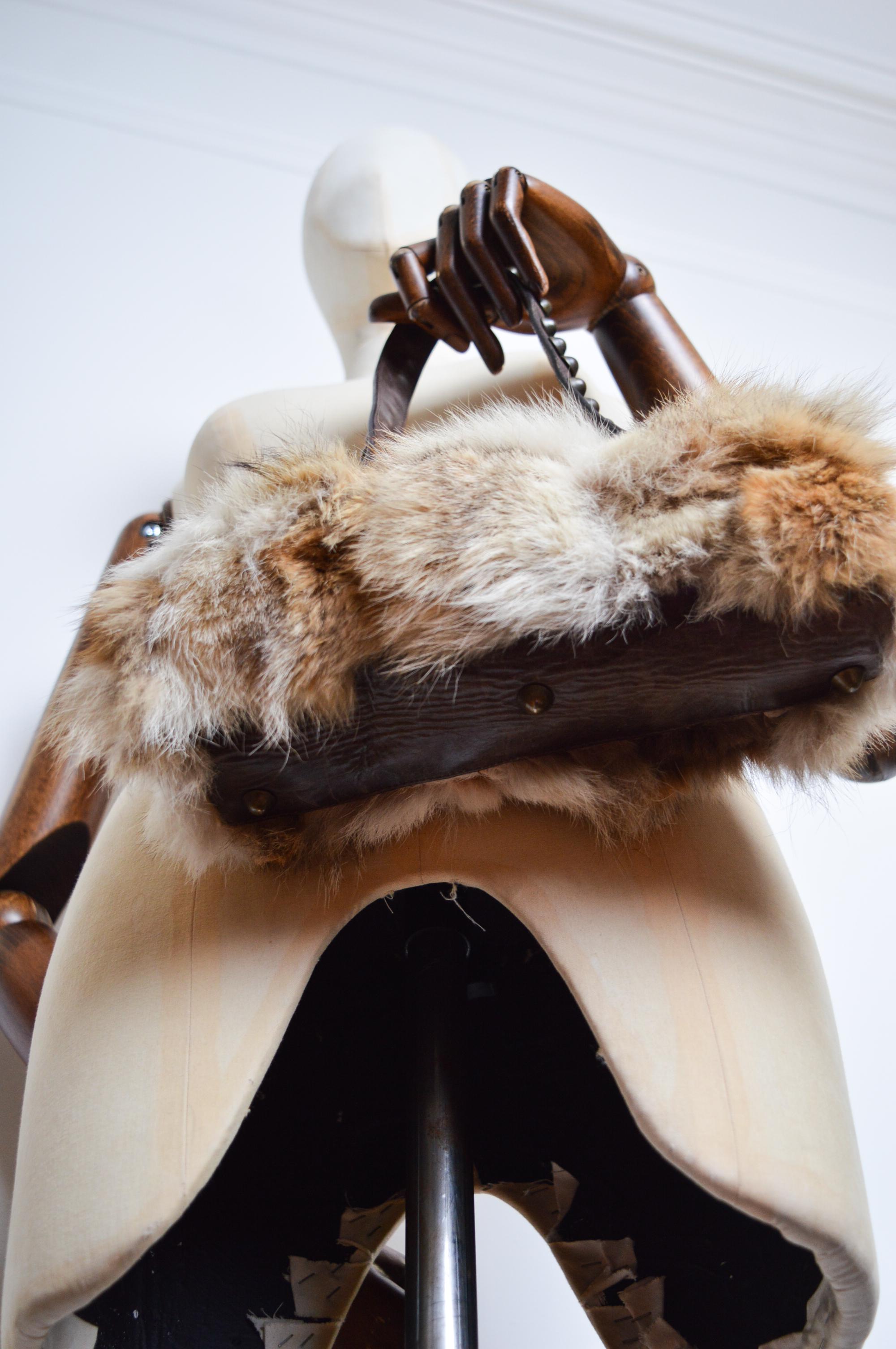 John Galliano 2000's Fur & Leather Studded Vintage shoulder Bag For Sale 5