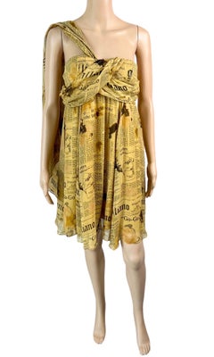 John Galliano 2000's Gazette Newspaper Print Bustier Silk Dress