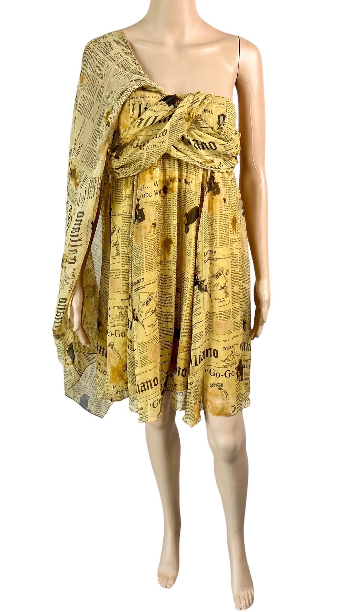 John Galliano 2000's Gazette Newspaper Print Bustier Dress in seta In condizioni buone in vendita a Naples, FL