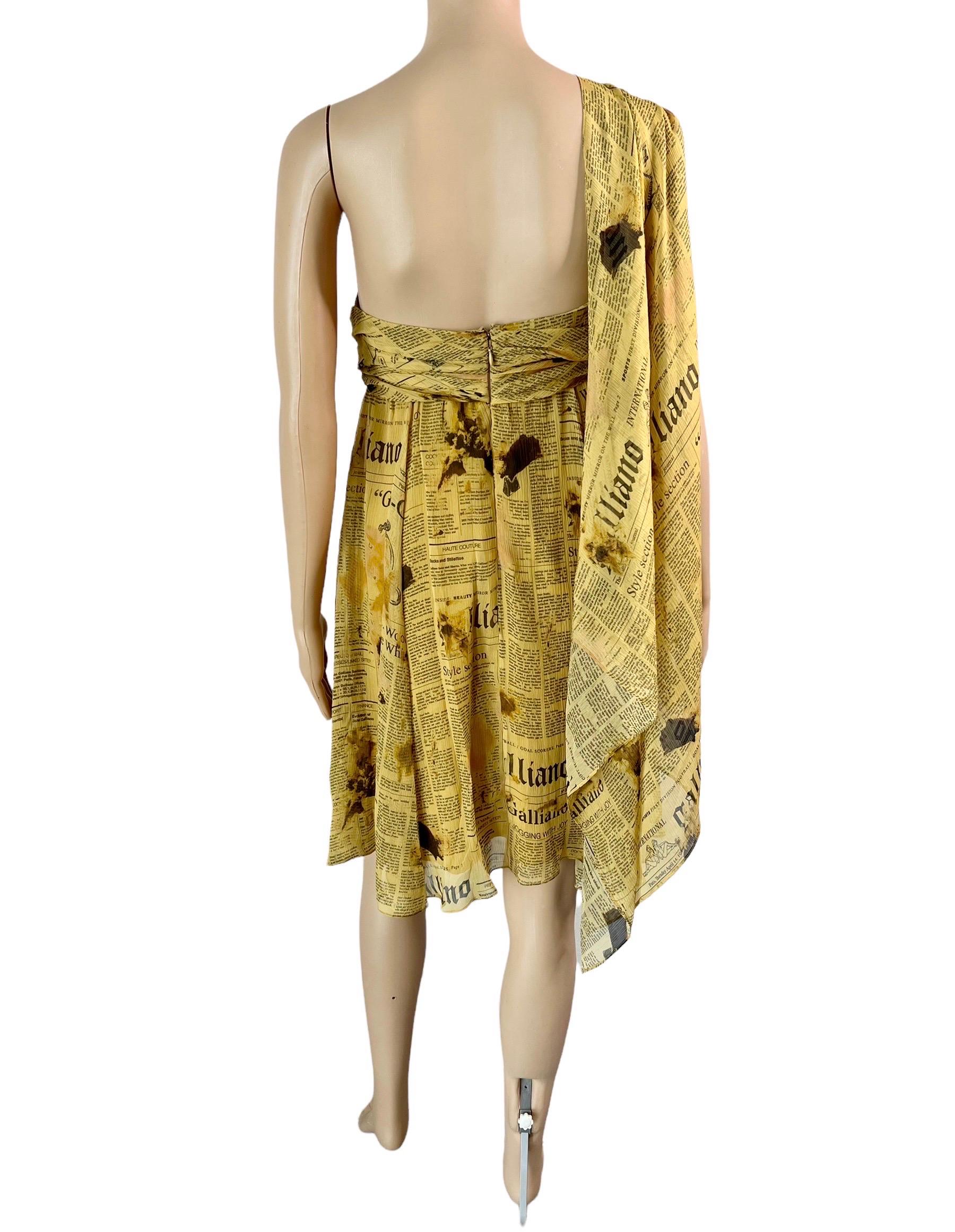 da uomo o donna John Galliano 2000's Gazette Newspaper Print Bustier Dress in seta in vendita