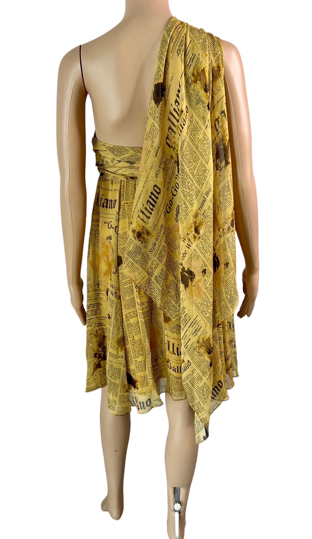 John Galliano 2000's Gazette Newspaper Print Bustier Silk Dress In Good Condition For Sale In Naples, FL
