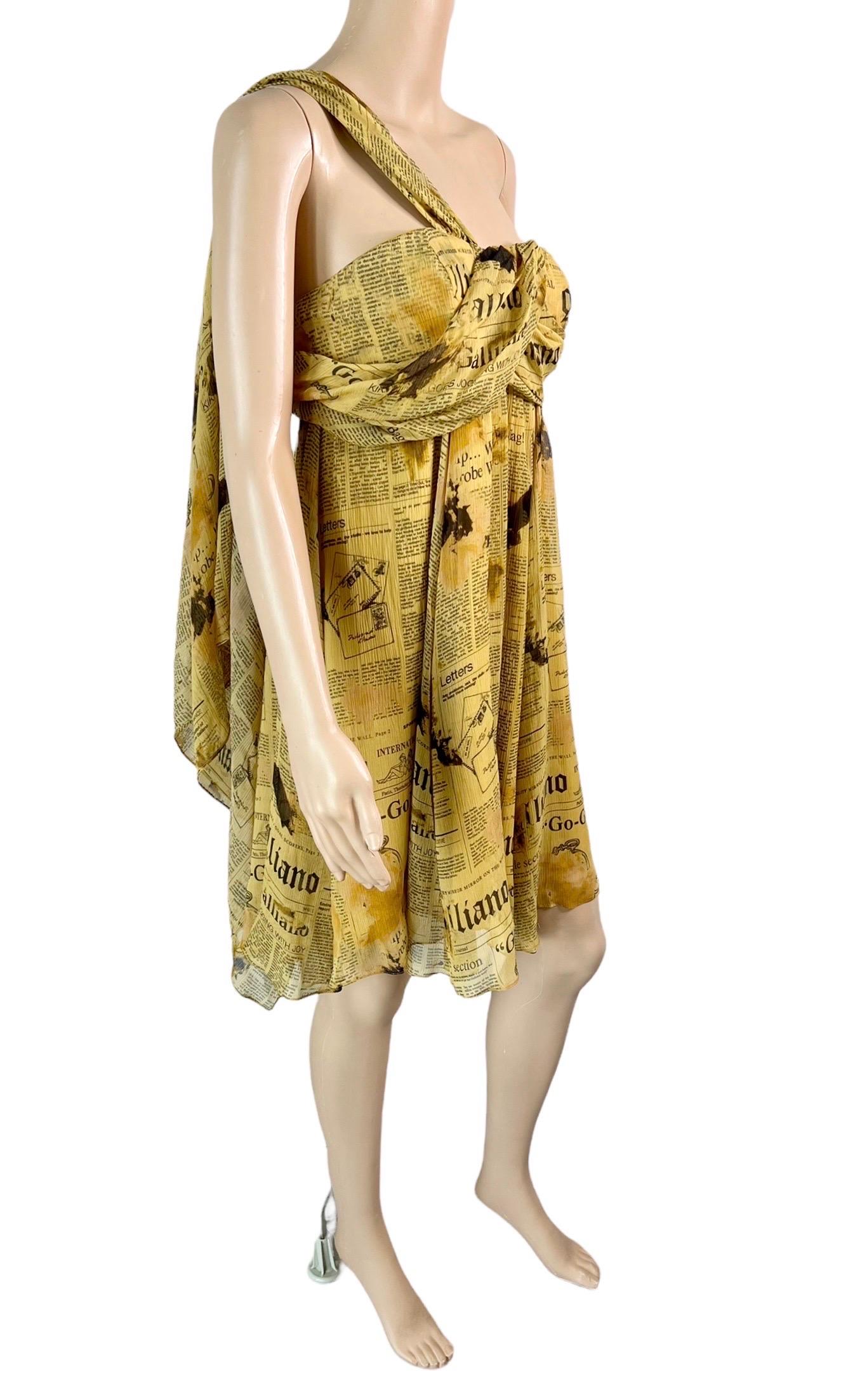 Women's or Men's John Galliano 2000's Gazette Newspaper Print Bustier Silk Dress For Sale