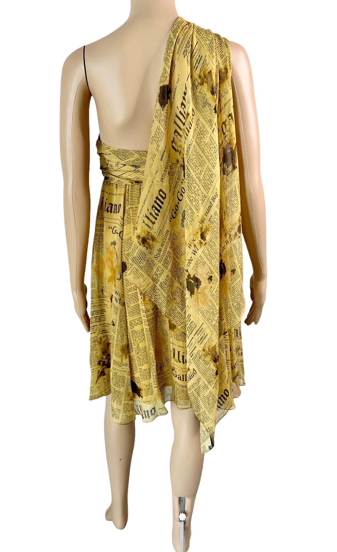 John Galliano 2000's Gazette Newspaper Print Bustier Silk Dress For Sale 1