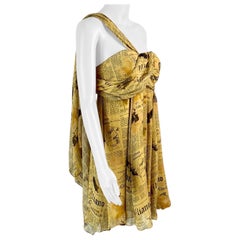 John Galliano 2000's Gazette Newspaper Print Bustier Silk Dress