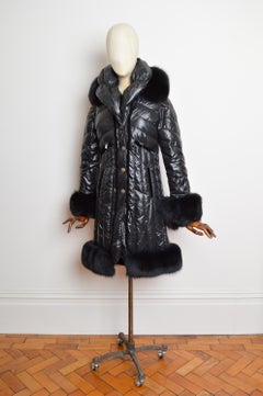 John Galliano 2000's Long Black Fox Fur Cuff Puffer Coat - Goose Down Jacket