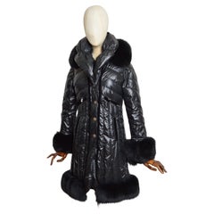 John Galliano 2000's Long Black Fox Fur Cuff Puffer Coat - Goose Down Jacket