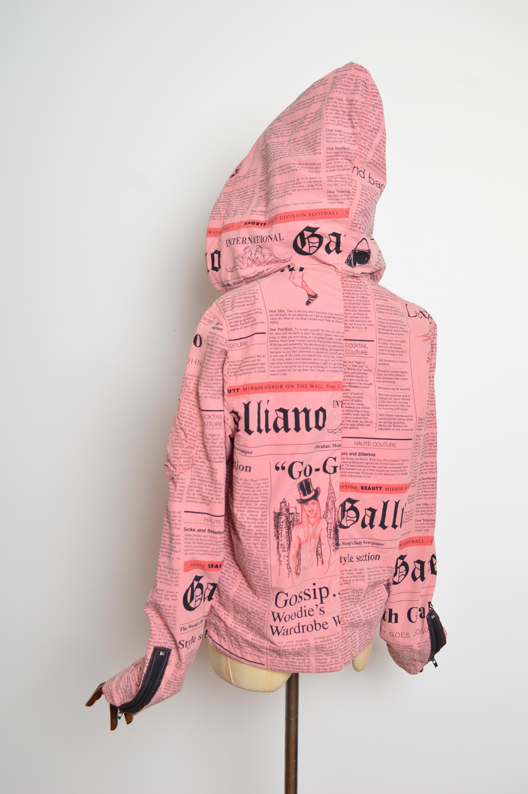 John Galliano 2000's Newspaper Print Avant Guard Huge Hooded Zip