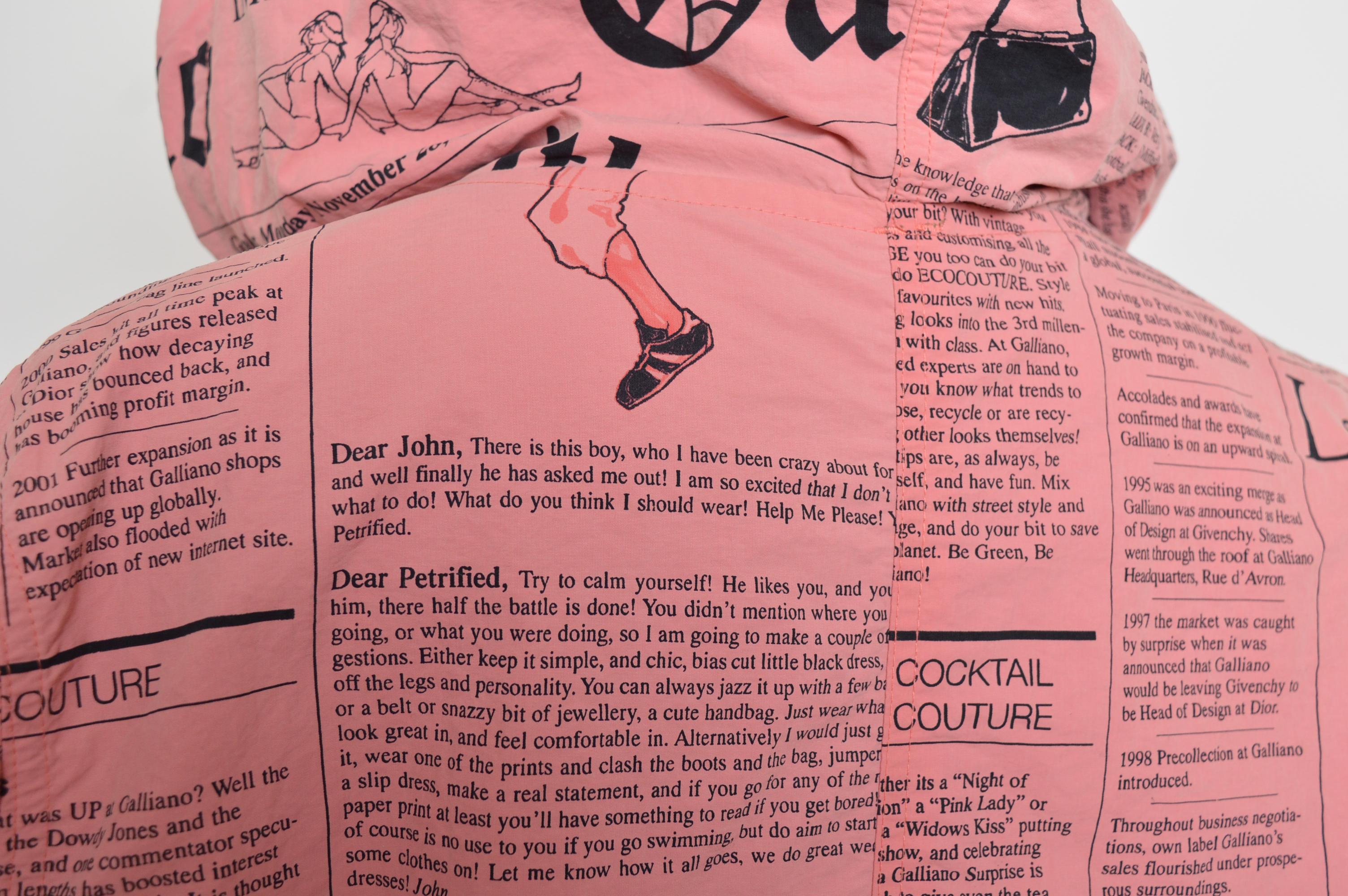 John Galliano 2000's Newspaper Print Avant Guard Huge Hooded Zip