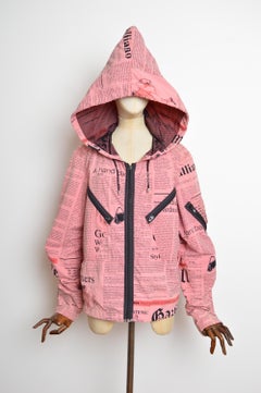 John Galliano 2000’s Newspaper Print Avant Guard Huge Hooded Zip Down Jacket