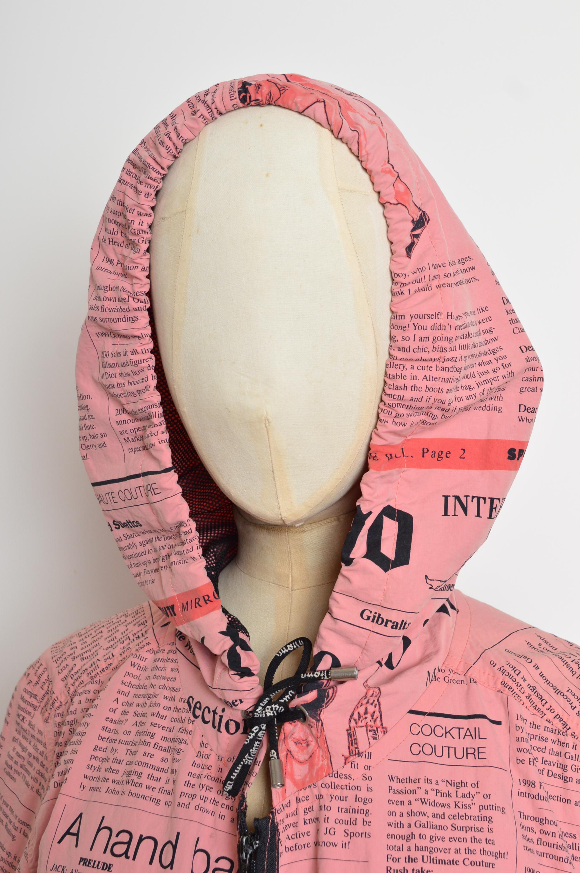 John Galliano 2000's Newspaper Print Avant Guard Huge Hooded Zip