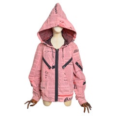 John Galliano 2000’s Newspaper Print Avant Guard Huge Hooded Zip Down Jacket