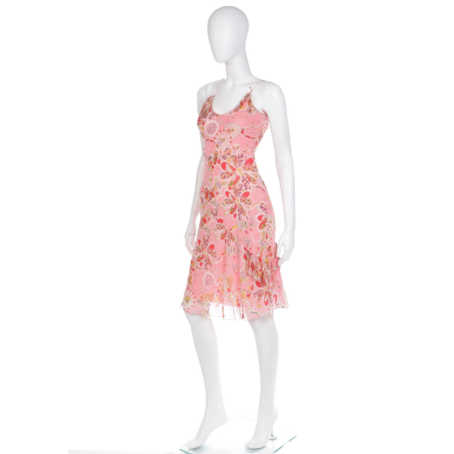 John Galliano 2000s Pink Patchwork Floral Silk Chiffon Slip Dress In Excellent Condition In Portland, OR
