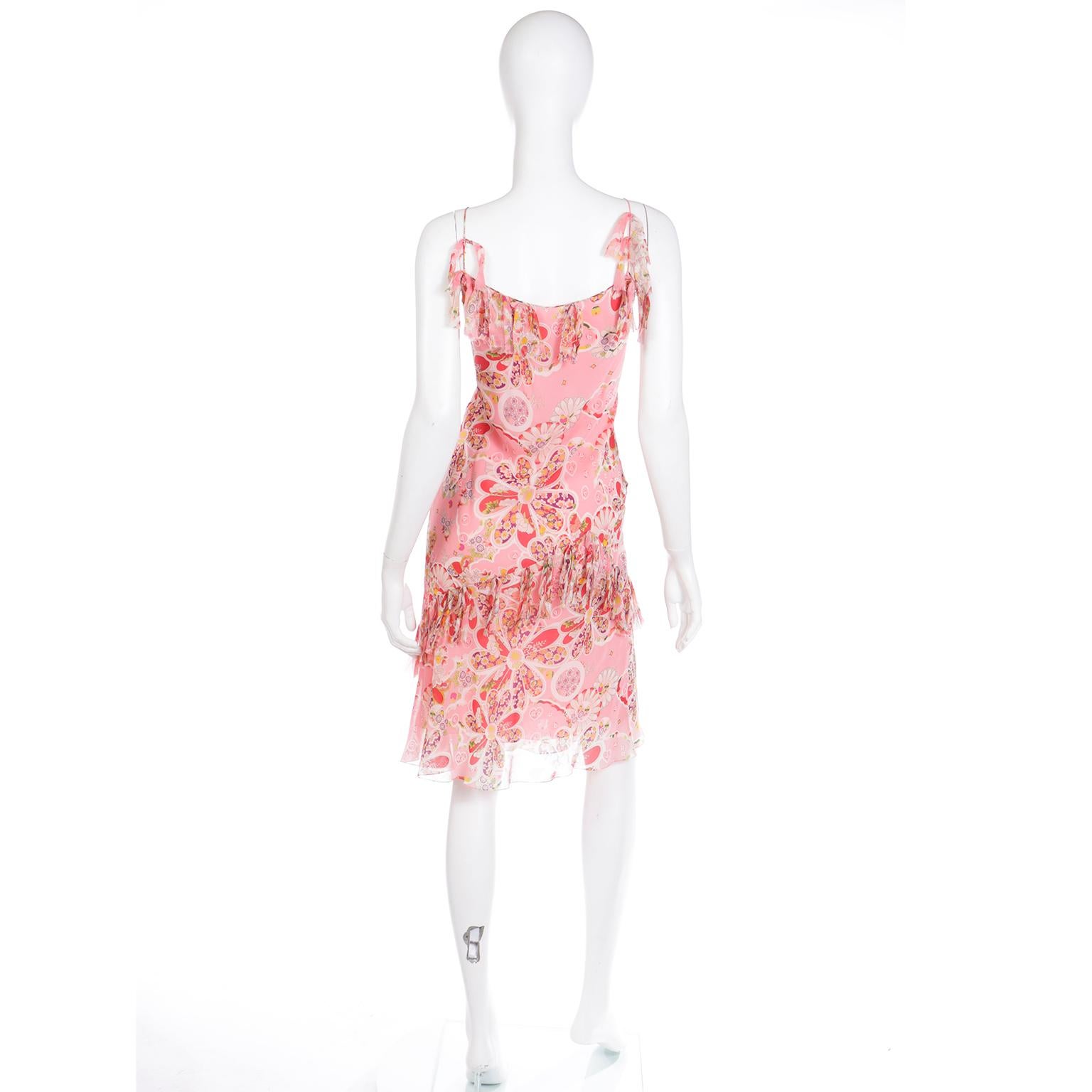 Women's John Galliano 2000s Pink Patchwork Floral Silk Chiffon Slip Dress
