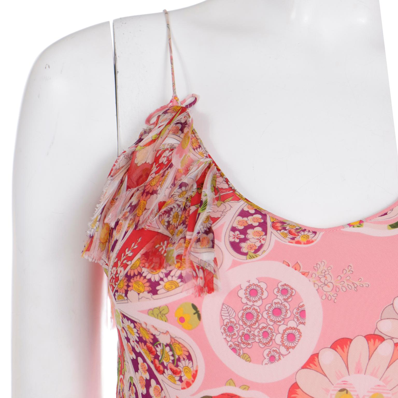 John Galliano 2000s Pink Patchwork Floral Silk Chiffon Slip Dress 2