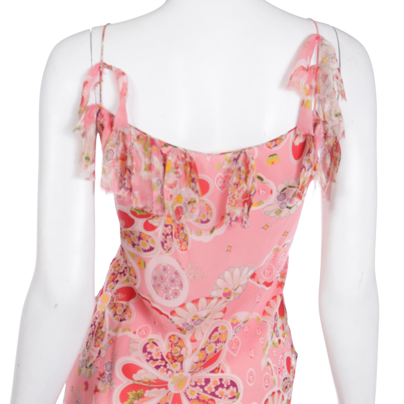 John Galliano 2000s Pink Patchwork Floral Silk Chiffon Slip Dress 3