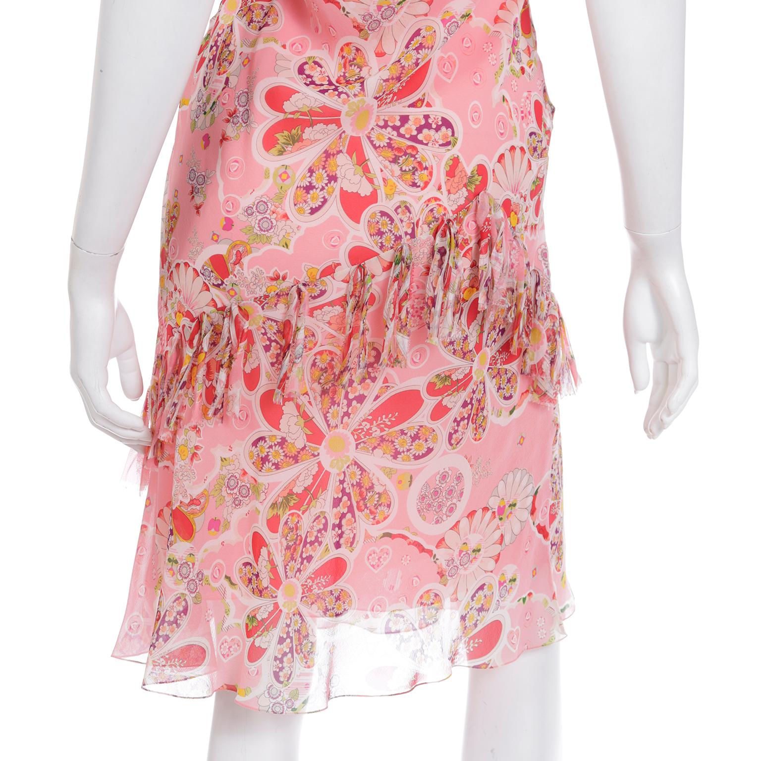 John Galliano 2000s Pink Patchwork Floral Silk Chiffon Slip Dress 4