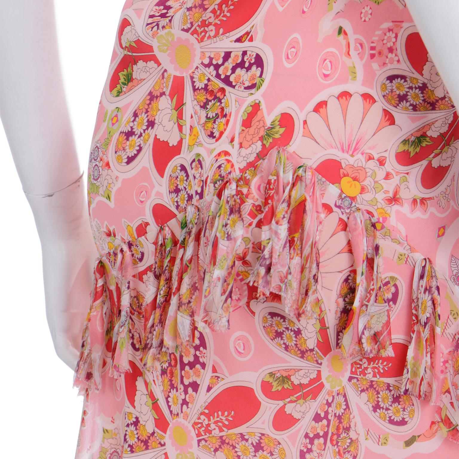 John Galliano 2000s Pink Patchwork Floral Silk Chiffon Slip Dress 5