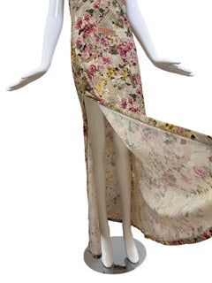 John Galliano 2000's Vintage Gazette Newsprint Newspaper Maxi Dress Gown w. Fenditura