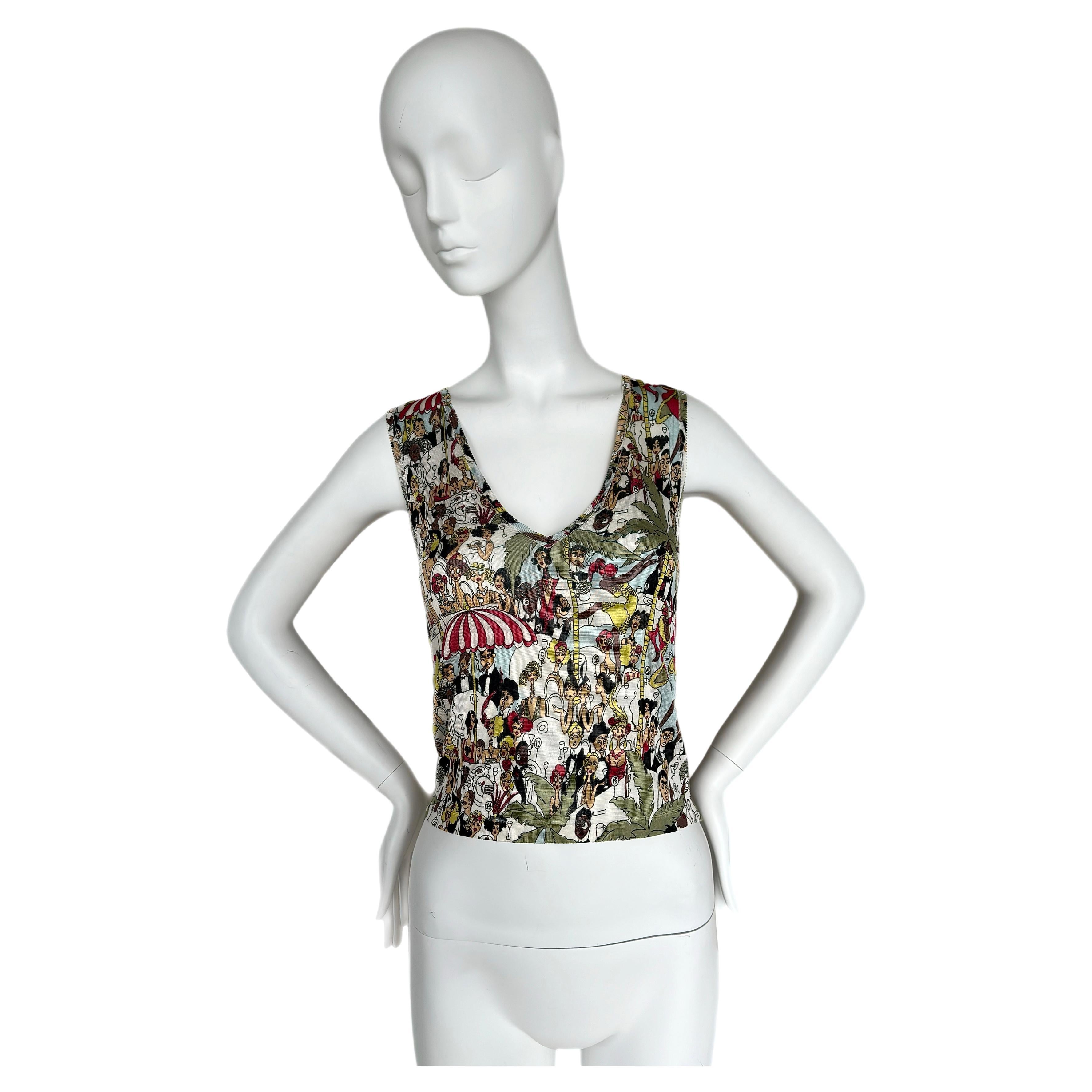 JOHN GALLIANO 2001 vintage cartoon print sleeveless top