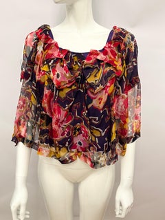 John Galliano 2003 collection silk chiffon floral print top