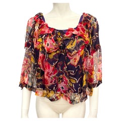 John Galliano 2003 collection silk chiffon floral print top