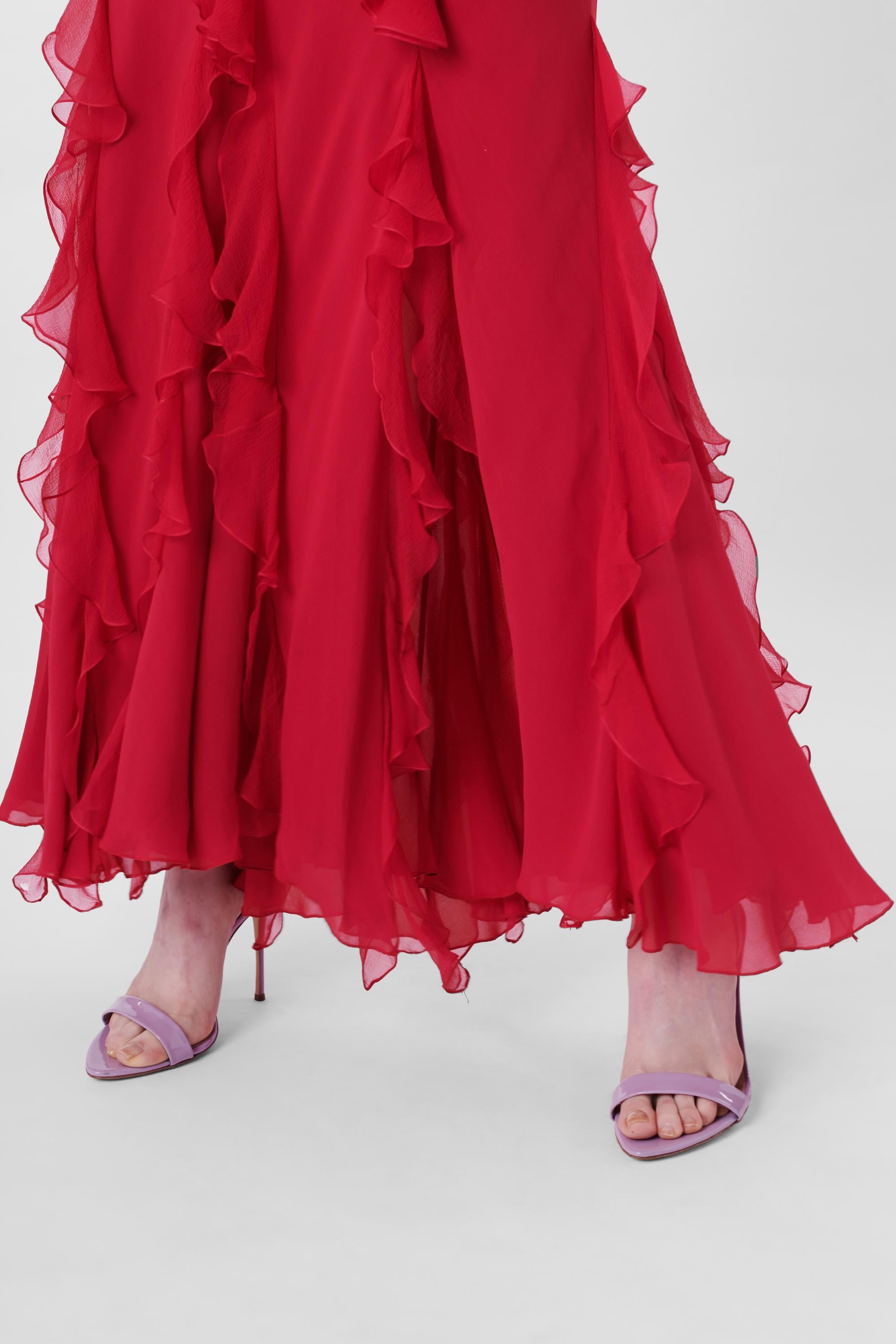 Women's John Galliano 2003 Pink Ruffled Maxi Dress For Sale
