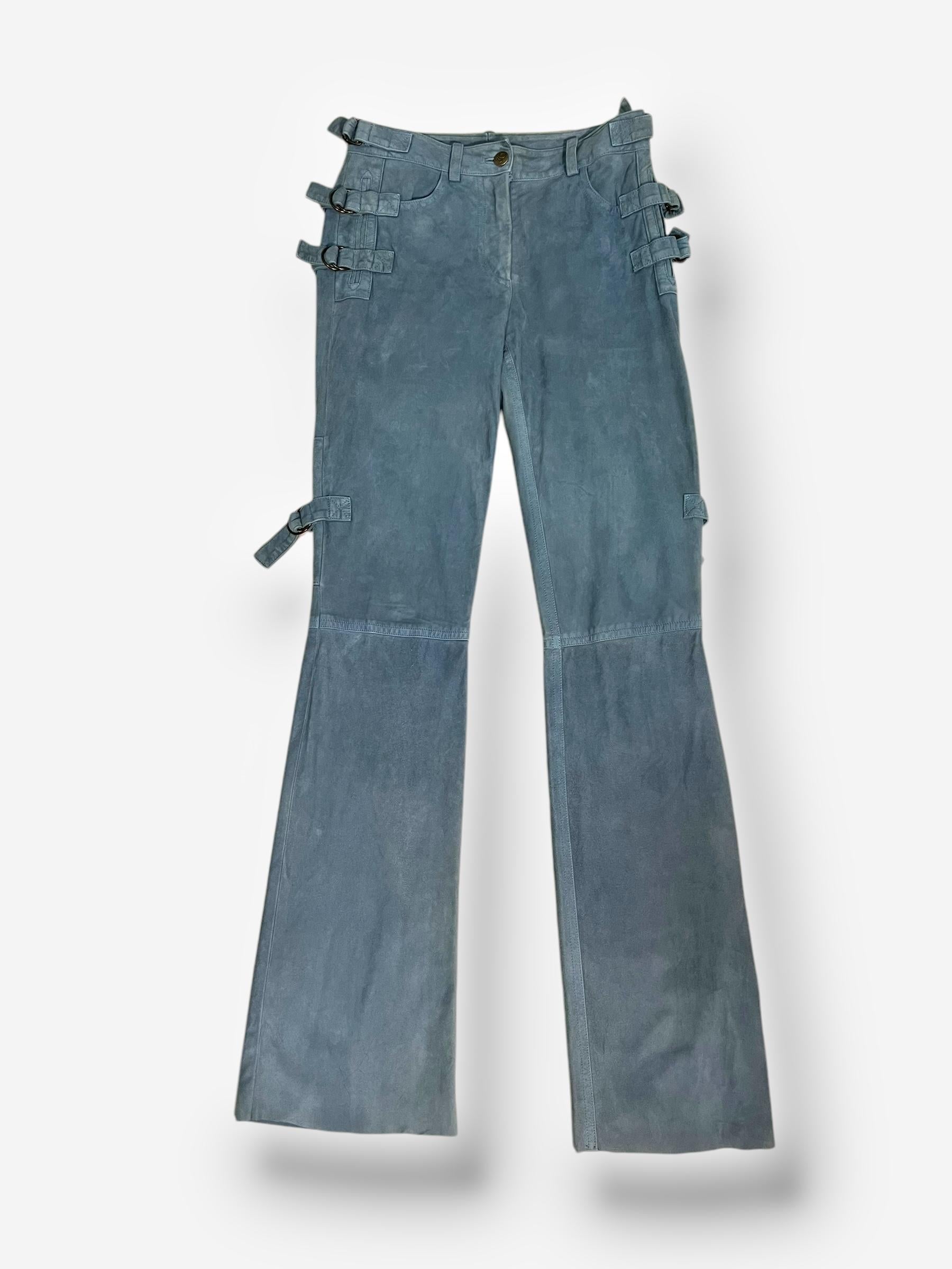 John Galliano, 2003, veste et pantalon cargo en daim et cuir en vente 6