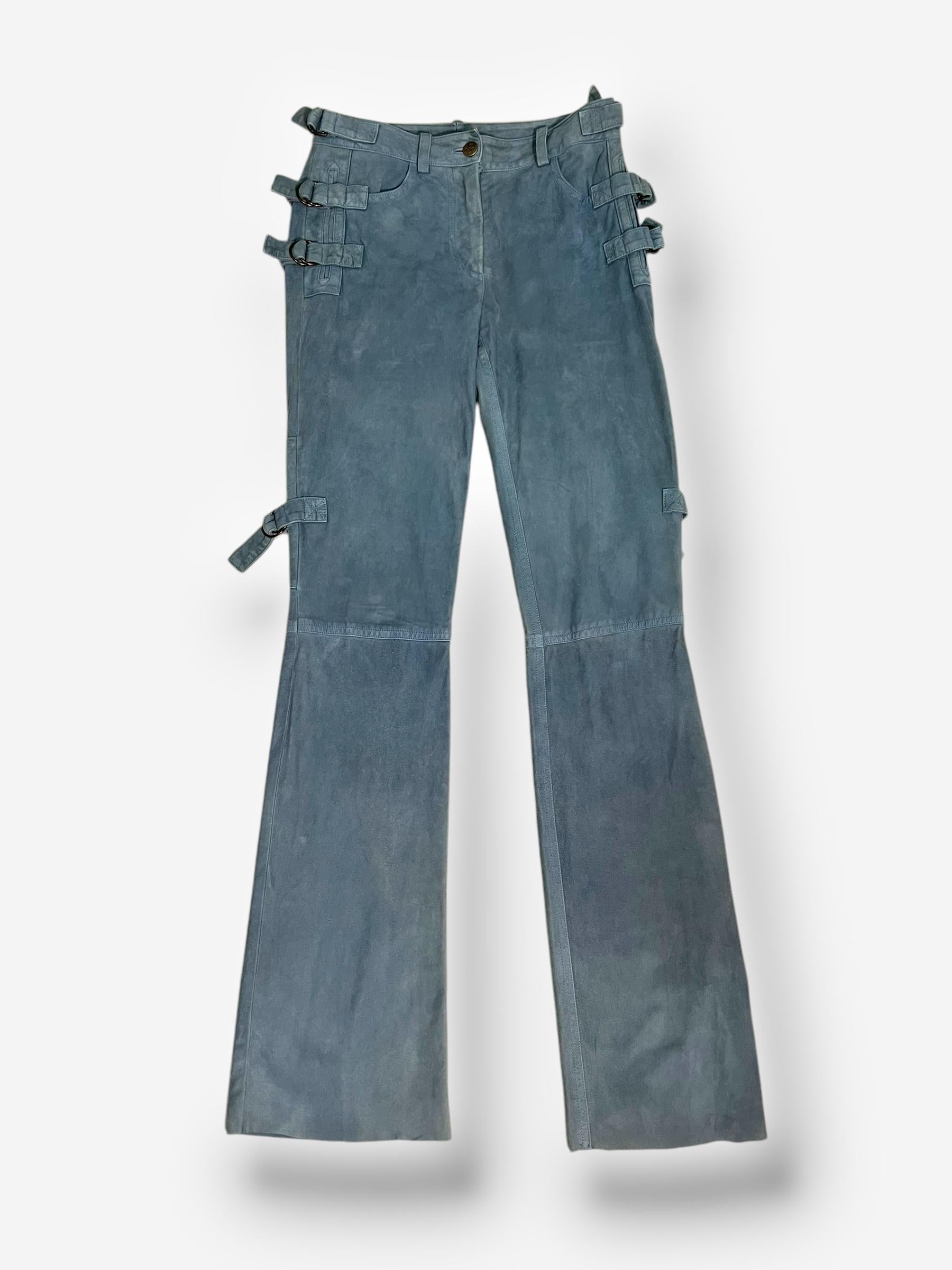 John Galliano, 2003, veste et pantalon cargo en daim et cuir en vente 7